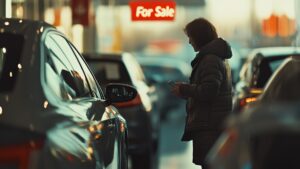 Femme inspectant une voiture
