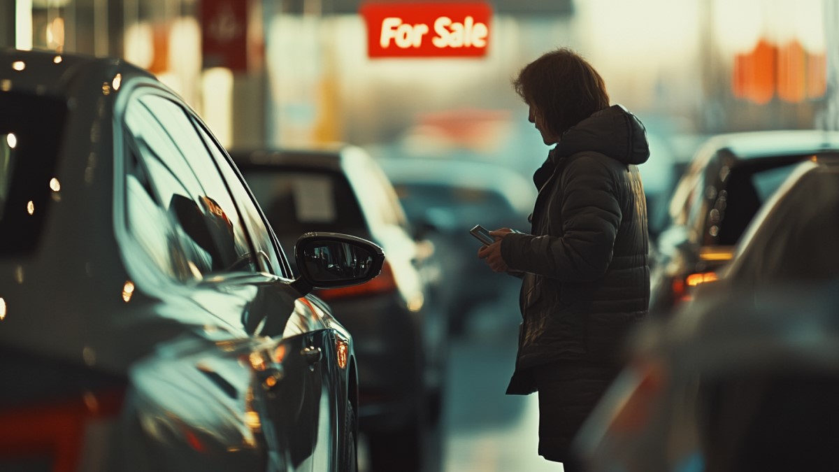 Femme inspectant une voiture