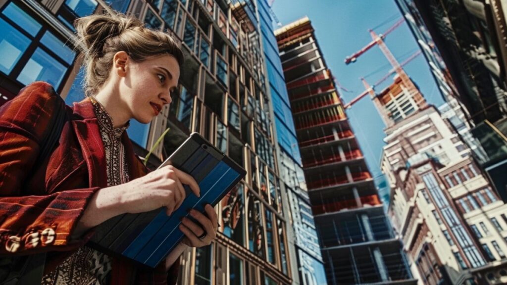 Femme observant des immeubles