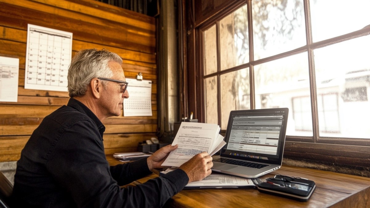 Homme lisant des rapports financiers