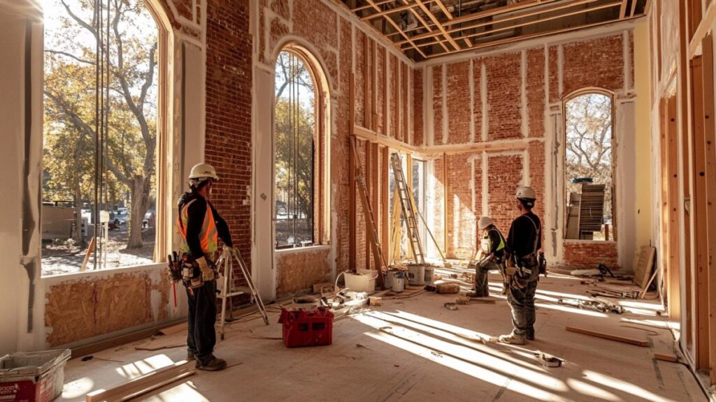 Travailleurs dans une salle rénovée