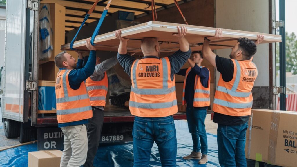 Déménageurs soulèvent meuble