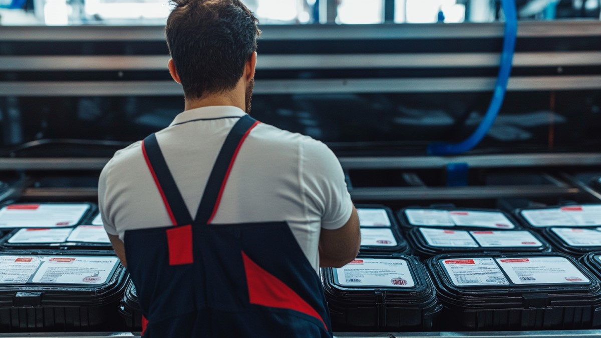 Technicien vérifiant batteries