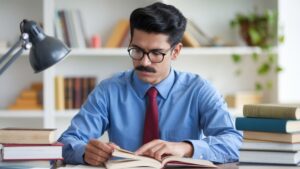 Homme étudiant des livres