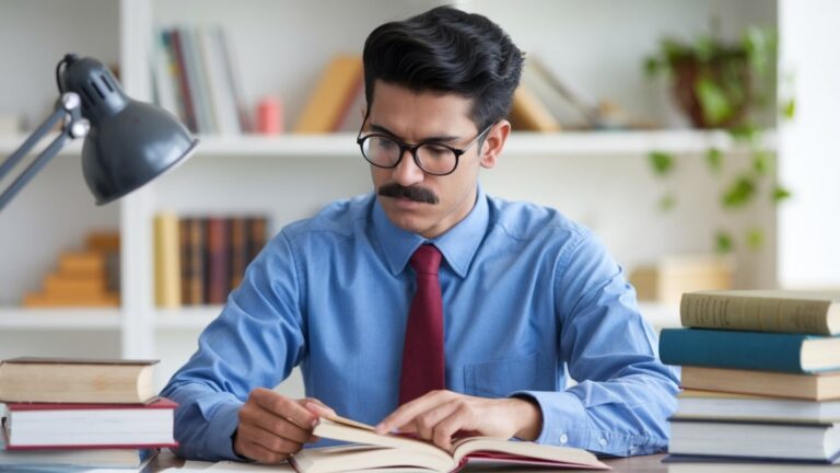 Homme étudiant des livres