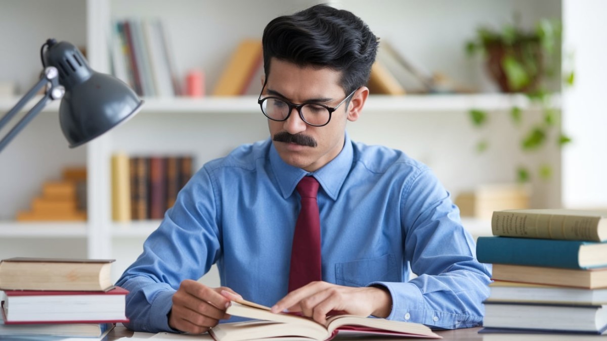 Homme étudiant des livres