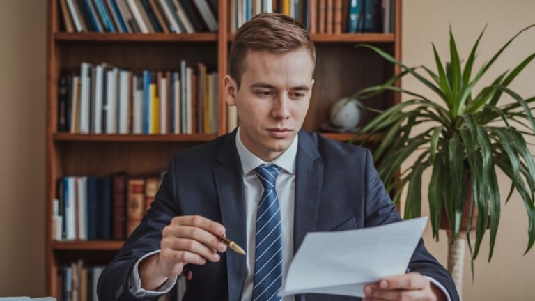 Jeune homme concentré, bureau