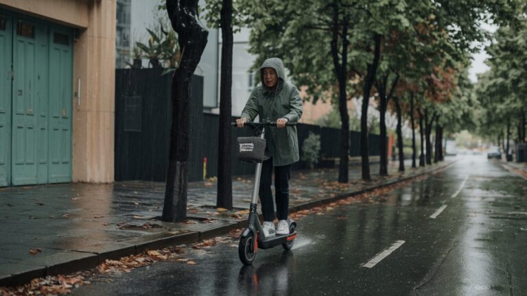 Conduite de trottinette par temps pluvieux