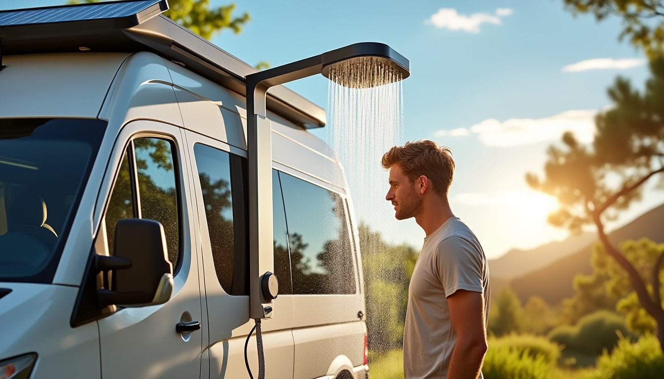découvrez comment la douche solaire améliore le confort lors de vos voyages en van en offrant une solution écologique et pratique pour rester propre en pleine nature.