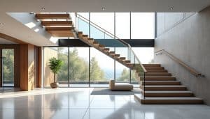 découvrez comment un escalier suspendu peut libérer l'espace visuel de votre entrée, apportant légèreté et modernité à votre intérieur.