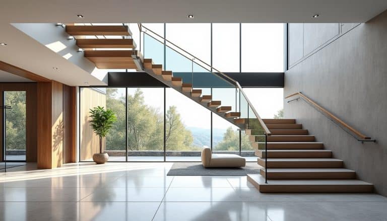 découvrez comment un escalier suspendu peut libérer l'espace visuel de votre entrée, apportant légèreté et modernité à votre intérieur.