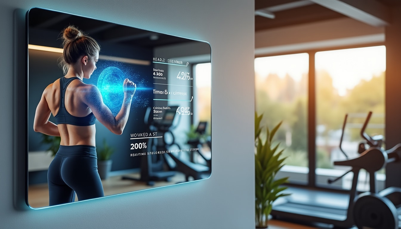 découvrez le miroir connecté qui suit vos progrès fitness en temps réel, vous aidant à atteindre vos objectifs grâce à un suivi précis et personnalisé.